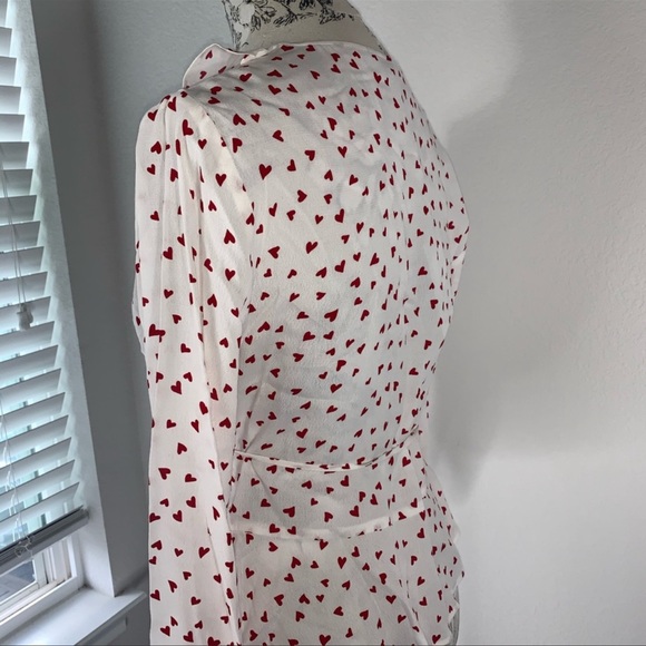 Rails Simone heart print ruffle wrap blouse red white tie waist peplum size S - Picture 8 of 8